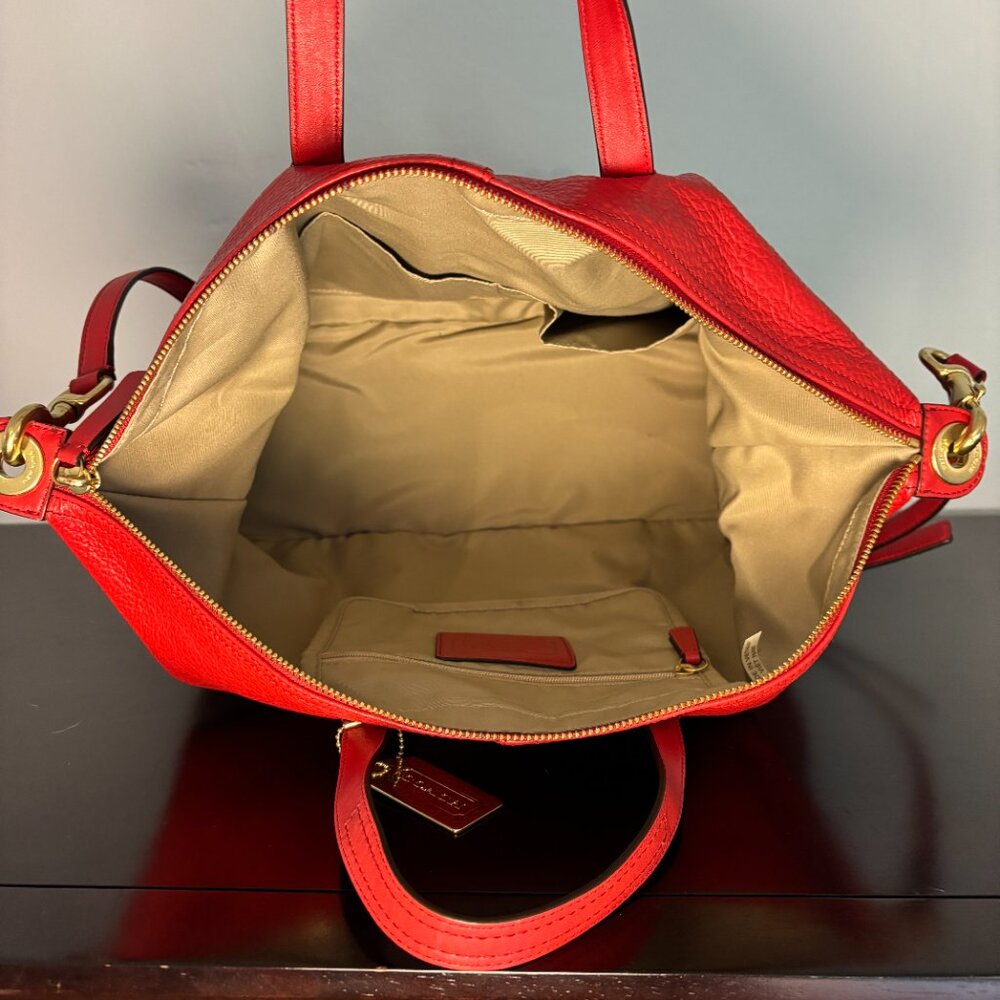 Coach Hadley Luxe Grain Bright Red Leather Zip Satchel - Picture 10 of 11